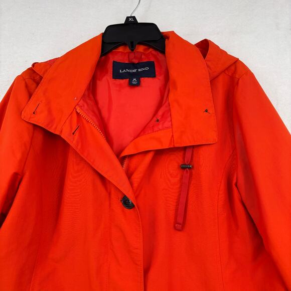 Lands' End Jacket Size M Orange Hooded Nylon Water Resistant Lined Windbreaker - Picture 2 of 13